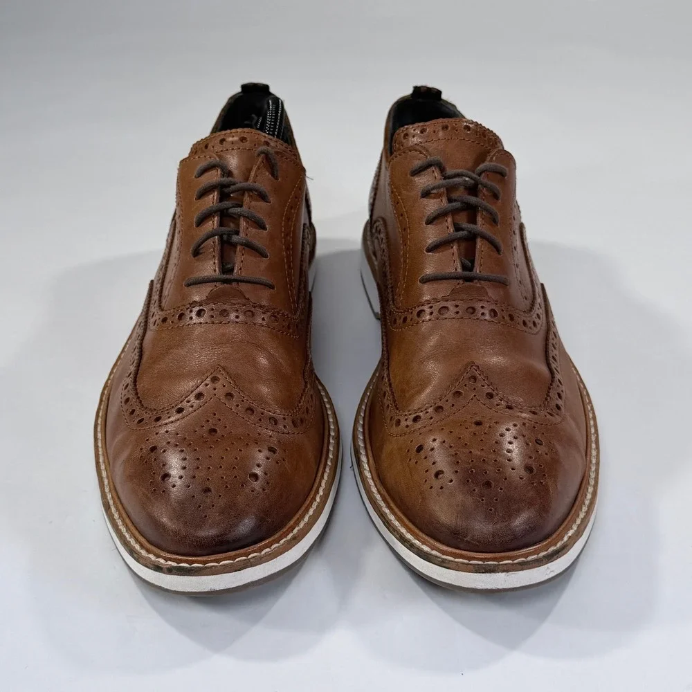Cole Haan Grand OS Morris Oxford Shoe Men 9.5 Brown Leather Wingtip Dress Preppy